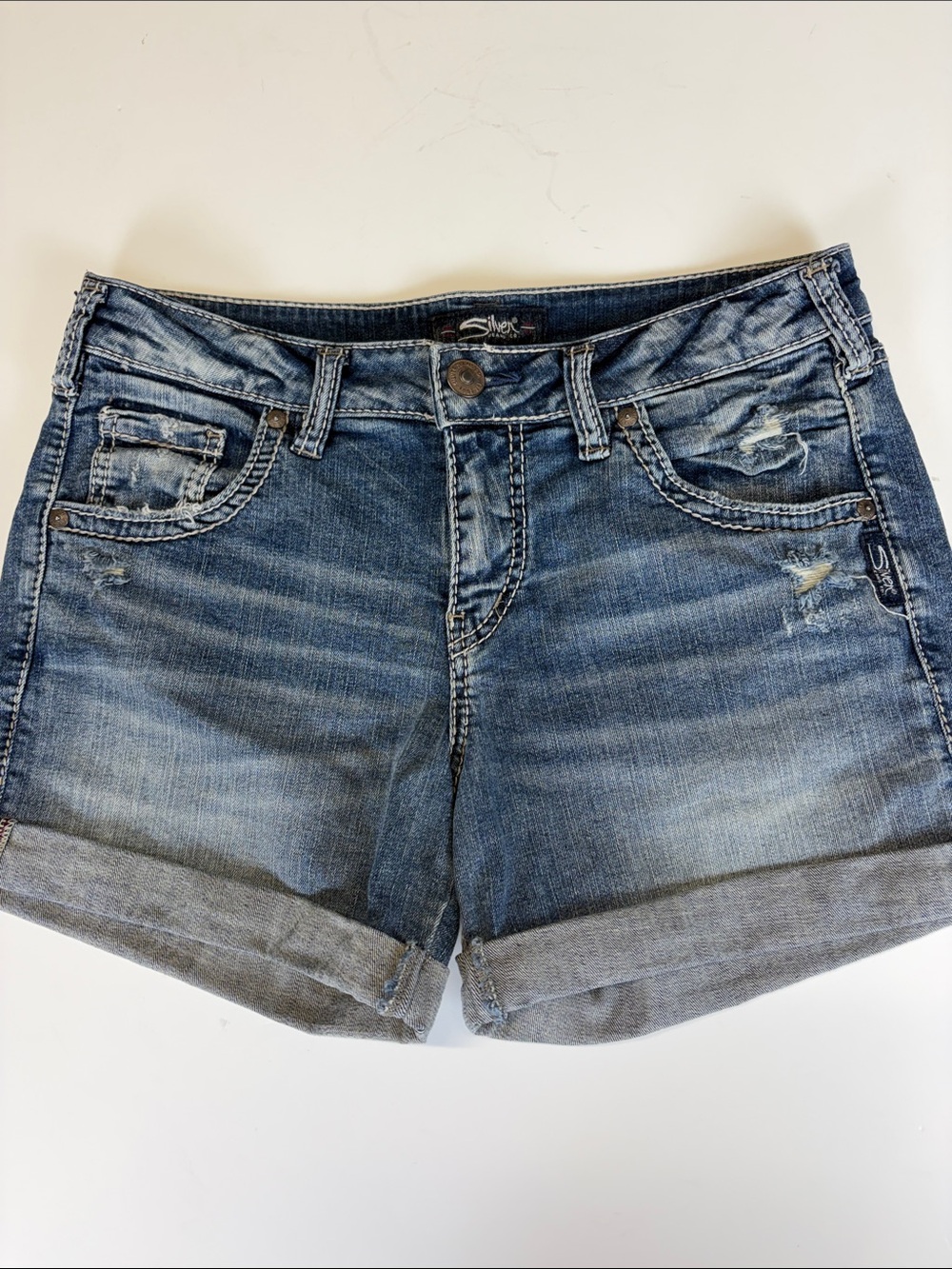 Silver Jeans Sam Distressed Cuffed Denim Shirts W28 Mid Rise